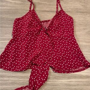 Red Tie Front Sleeveless Camisole with Asymmetrical Style